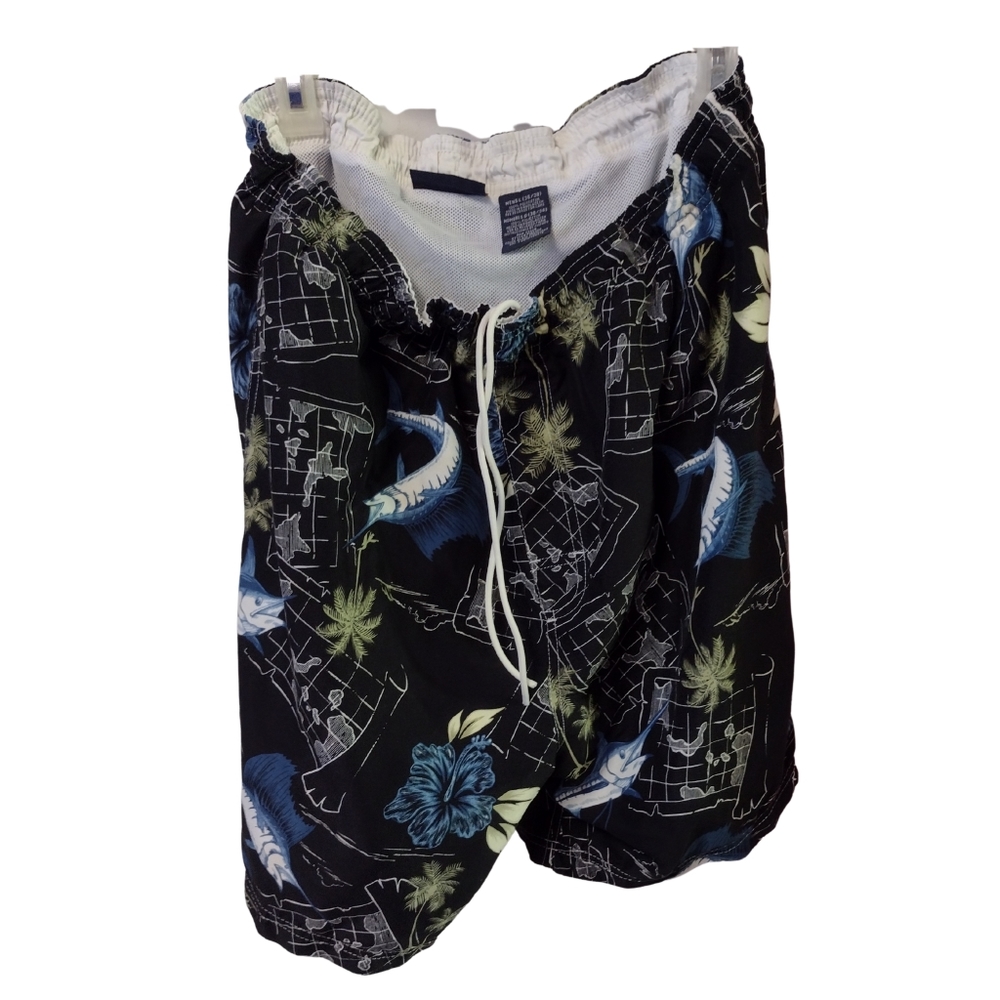 ⭐E) Puritan Men’s Swim Trunks Black Tropical Fish Print Size 36/38 L